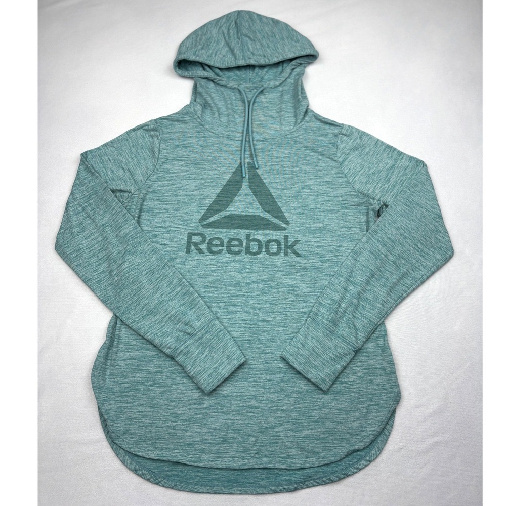 Reebok Womens Size Small Teal‎ Heathered Logo Hoodie Thumbhole High Low S